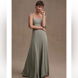 BHLDN Clara Shoulder-Tie Square-Neck Georgette Gown